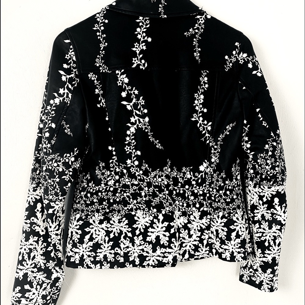 Alfani Floral Faux Leather Women Jacket Navy Blue and White Sz XS - Picture 2 of 14